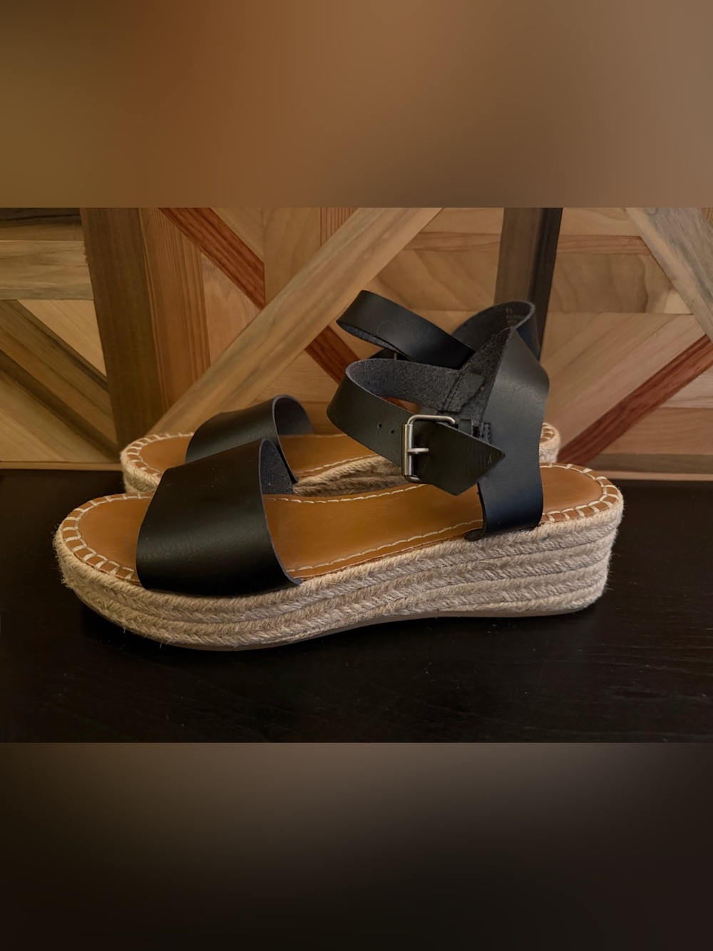 Universal Thread Black Platform Espadrille Sandals with Ankle Buckle size 11